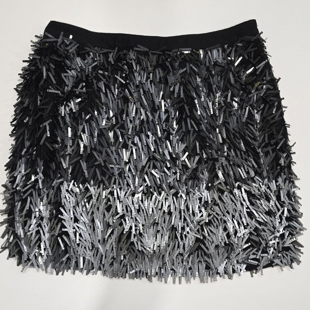Zara ⦠Metal Fringe Mini Skirt ⦠Black Silver Ombre Handmade Limited Ed S NWT - Picture 3 of 12